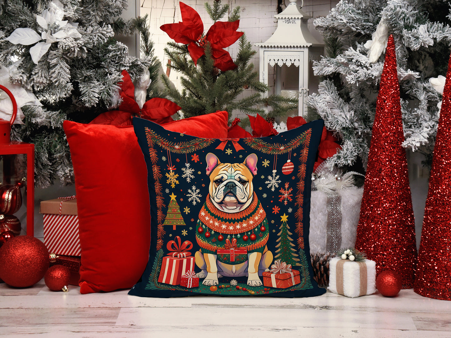 English Bulldog Christmas Throw Pillow