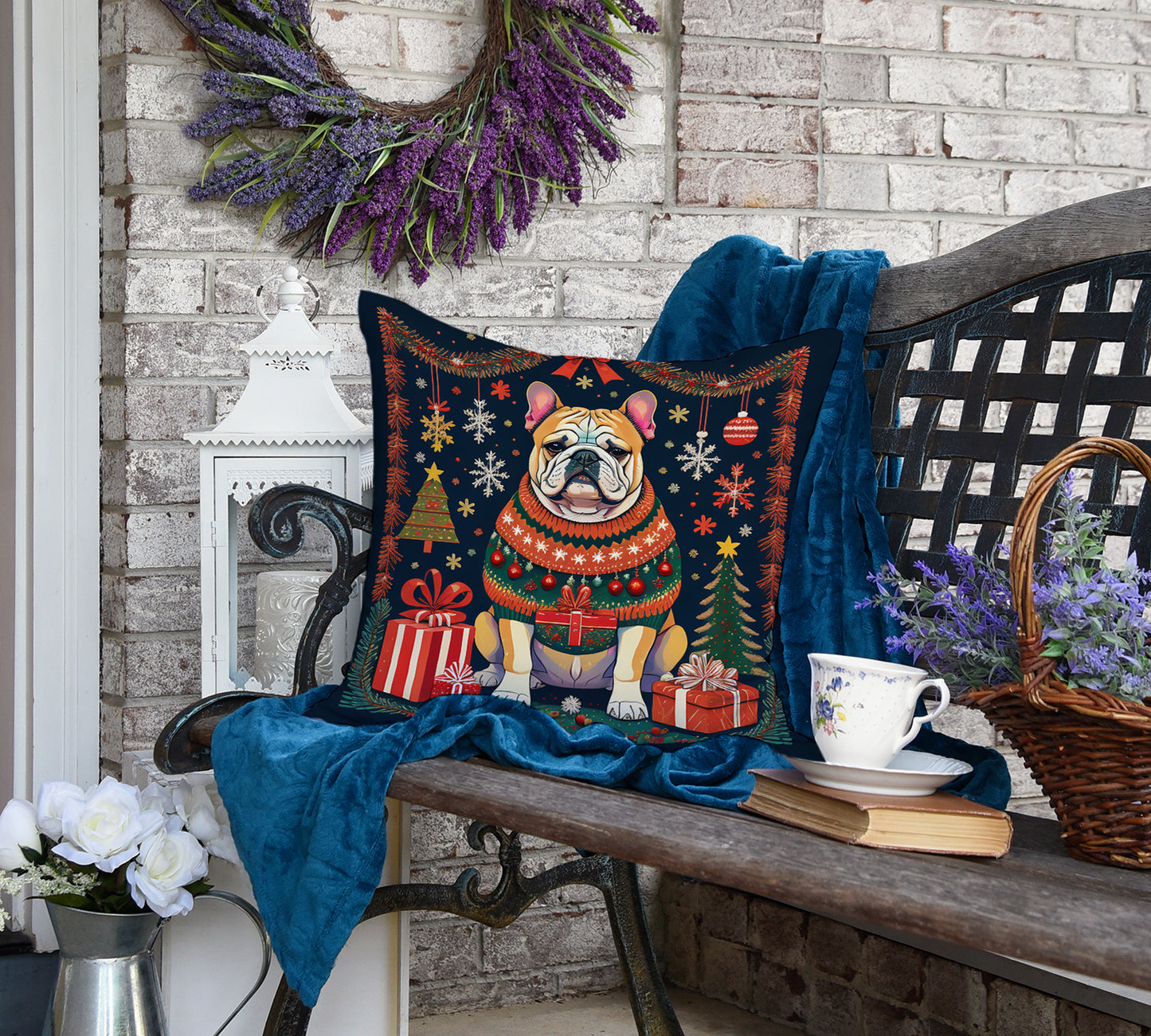 English Bulldog Christmas Throw Pillow