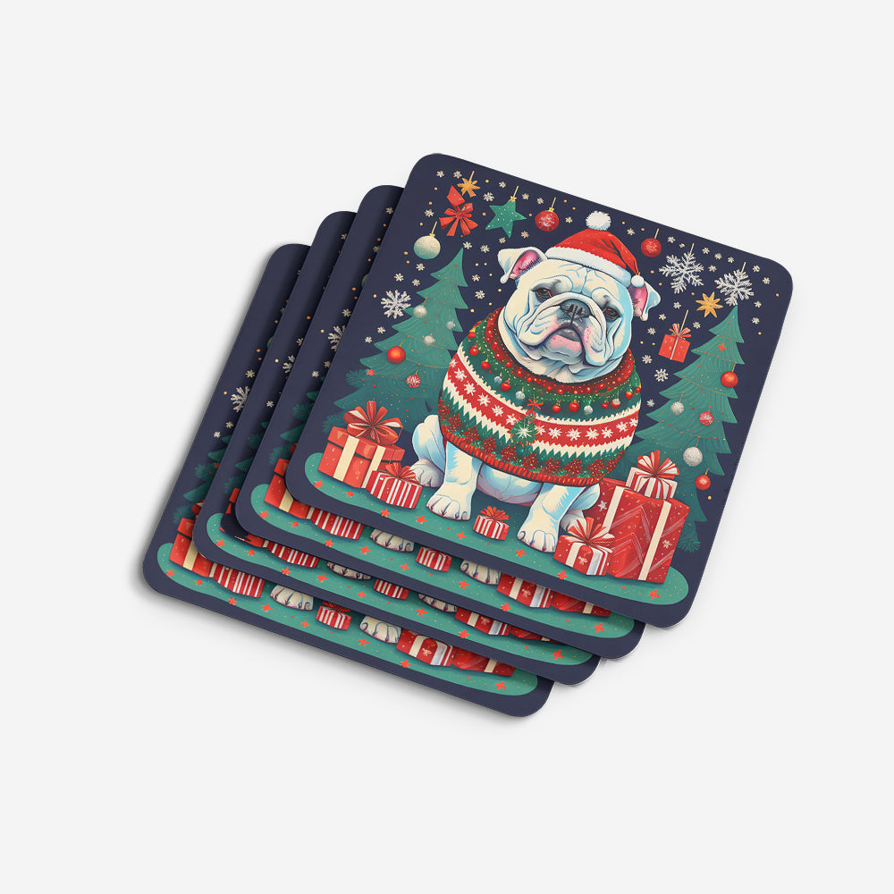 White English Bulldog Christmas Foam Coasters