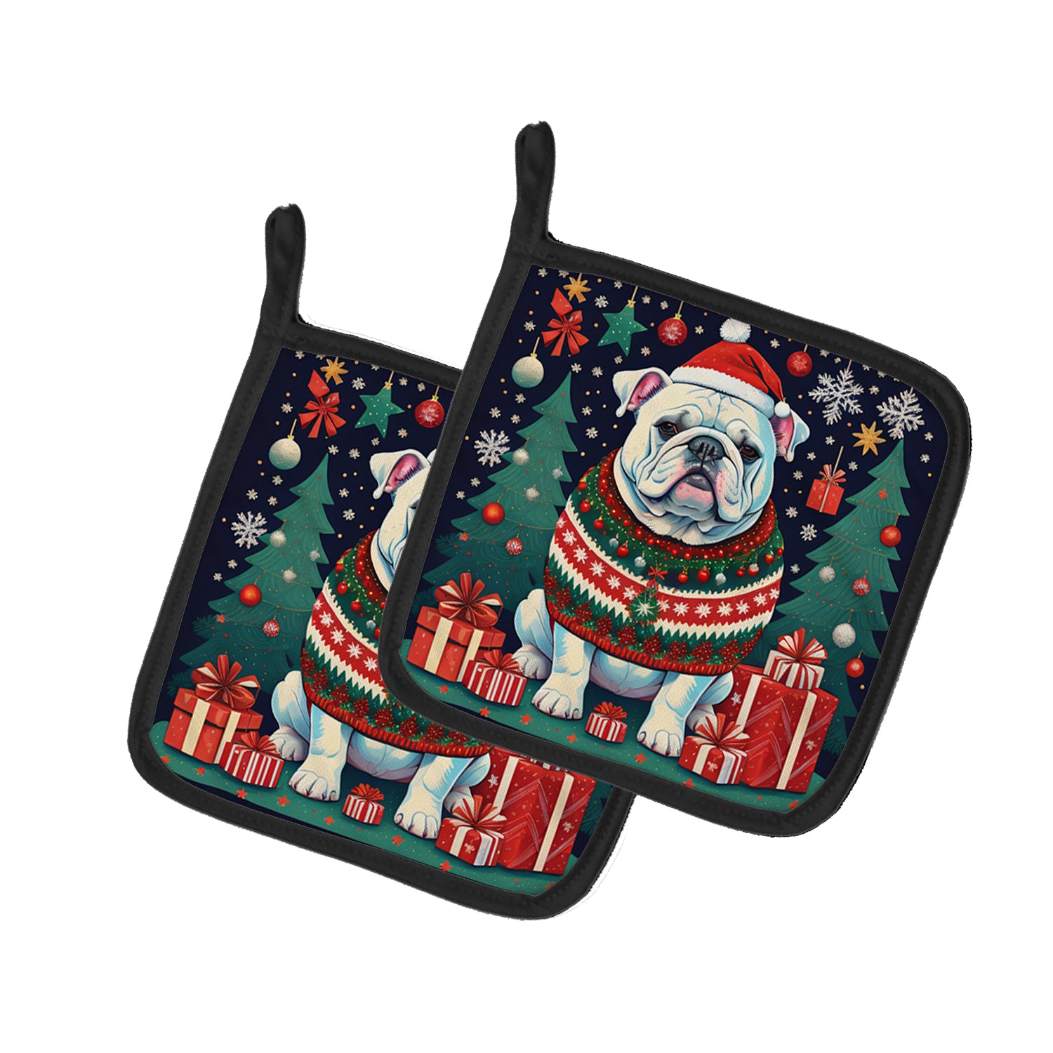 Buy this White English Bulldog Christmas Pair of Pot Holders