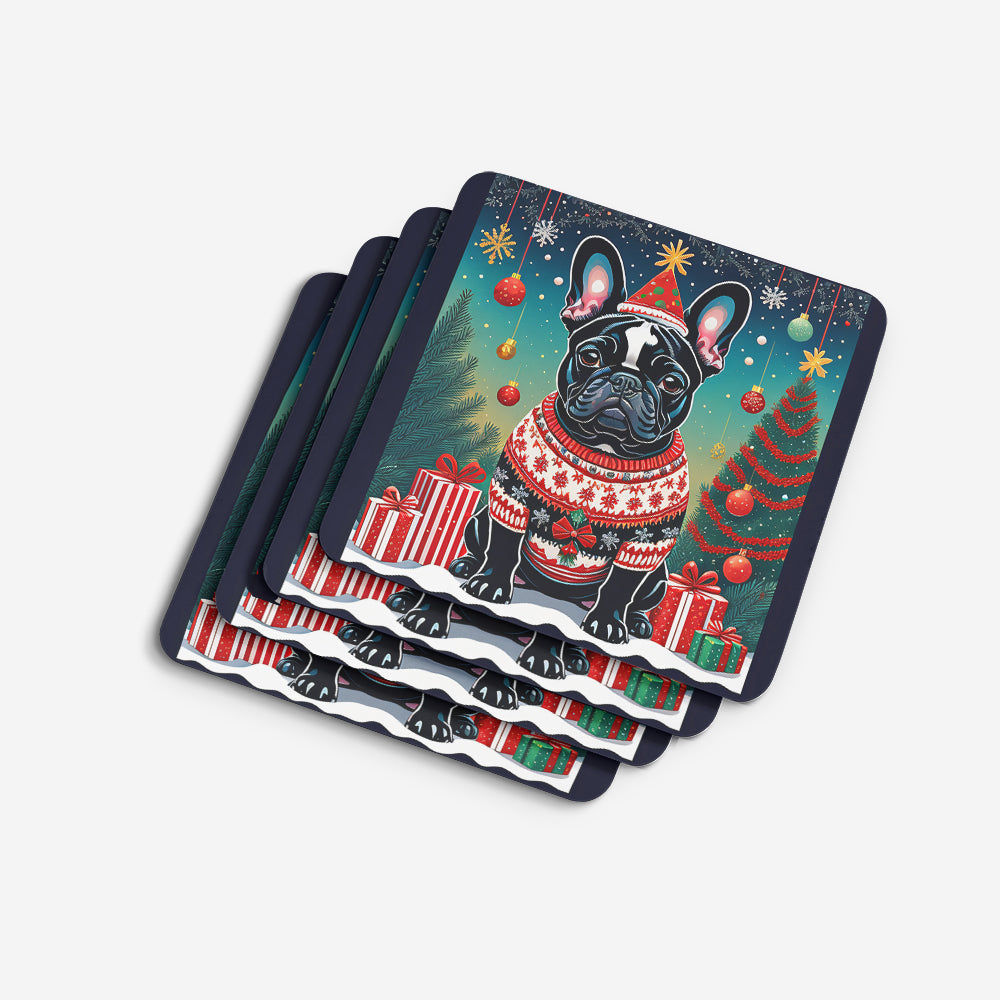 Black French Bulldog Christmas Foam Coasters