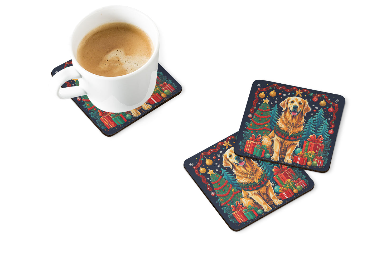 Golden Retriever Christmas Foam Coasters