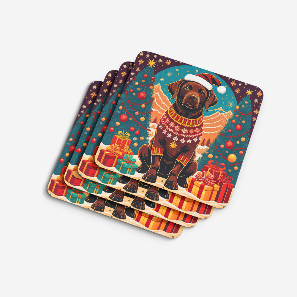 Chocolate Labrador Retriever Christmas Foam Coasters