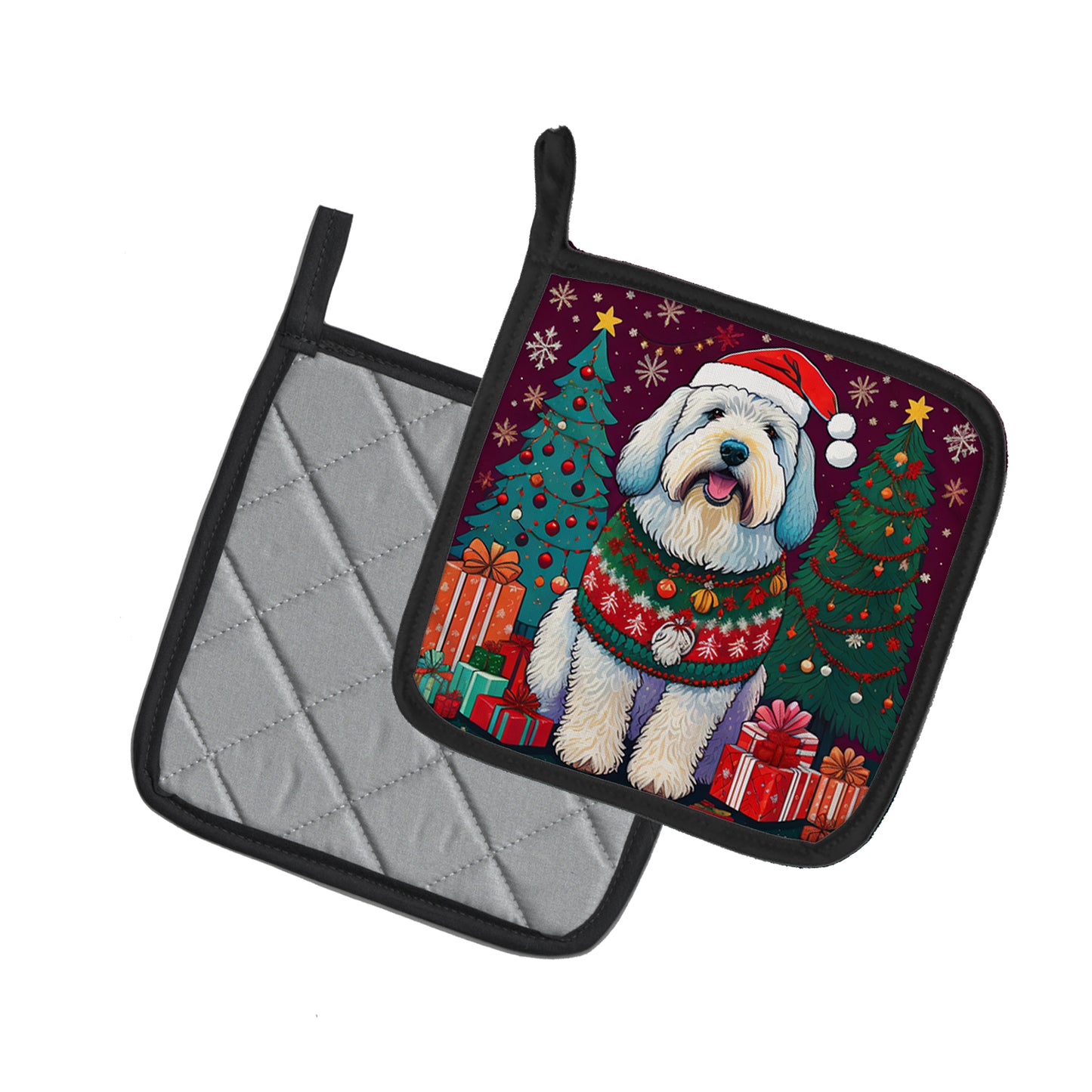 Old English Sheepdog Christmas Pair of Pot Holders