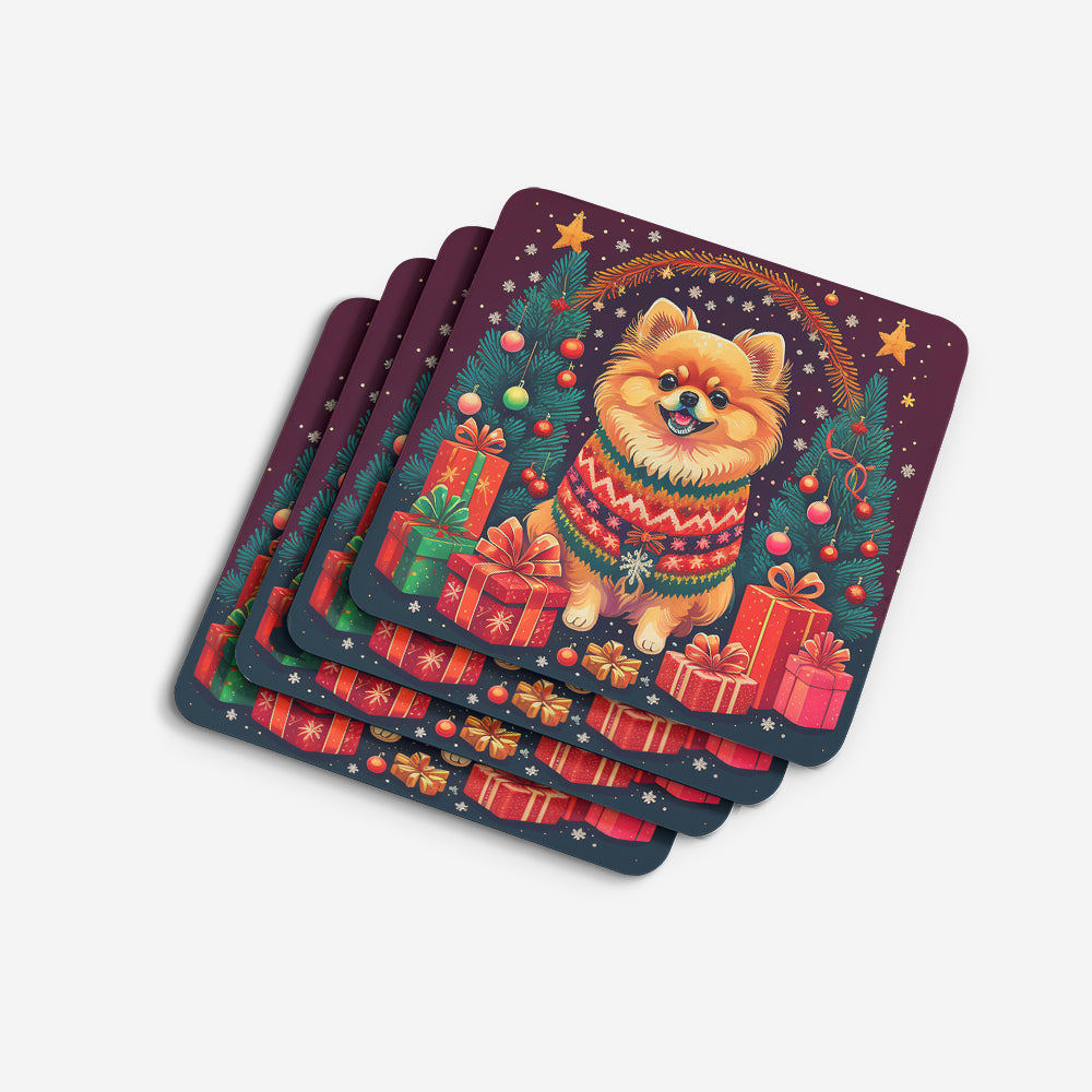 Pomeranian Christmas Foam Coasters