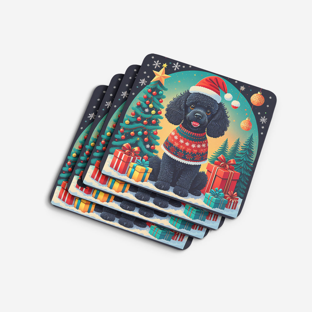 Black Toy Poodle Christmas Foam Coasters
