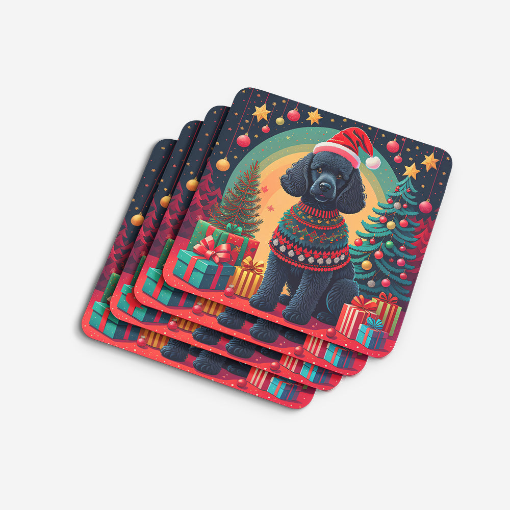 Black  Poodle Christmas Foam Coasters