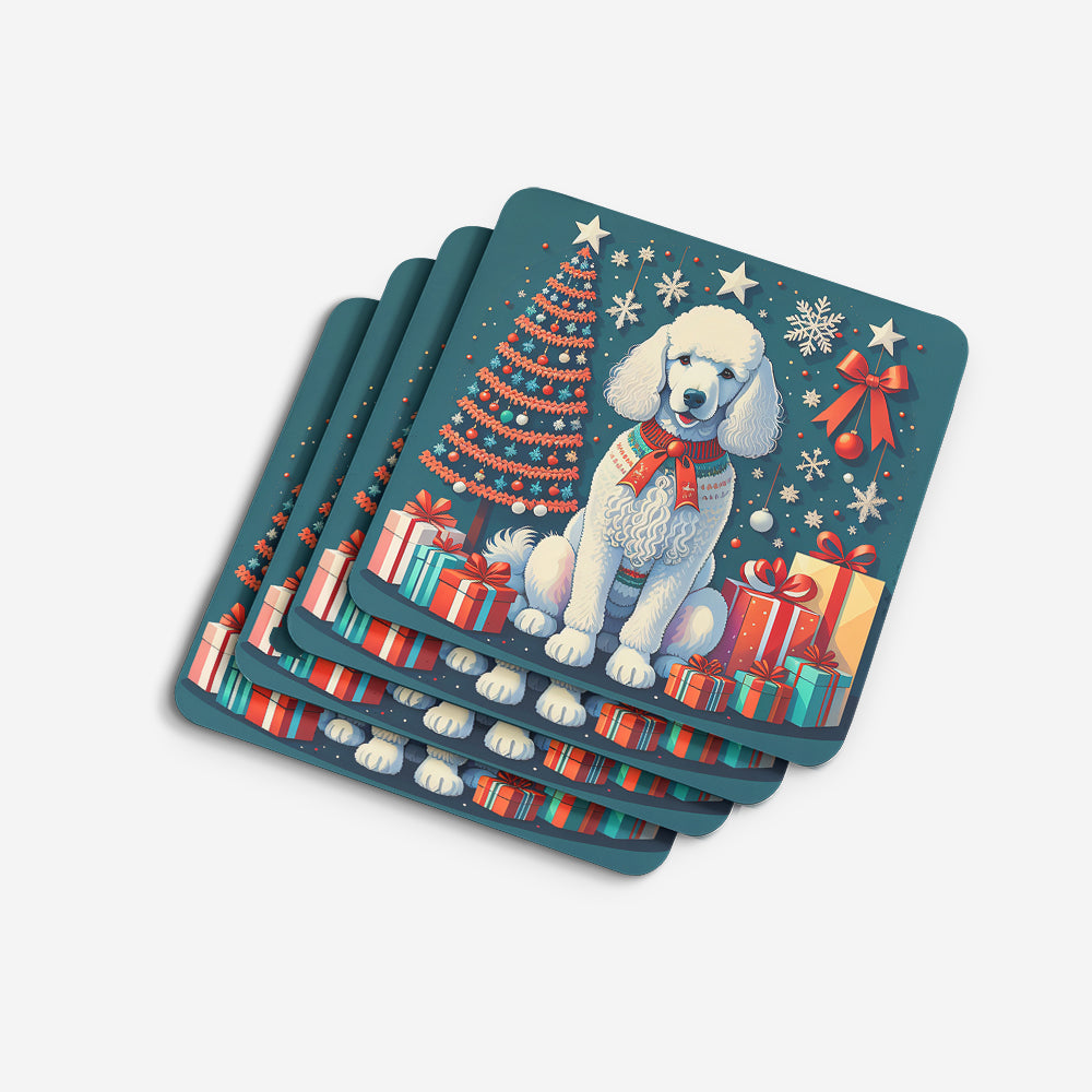 White Poodle Christmas Foam Coasters