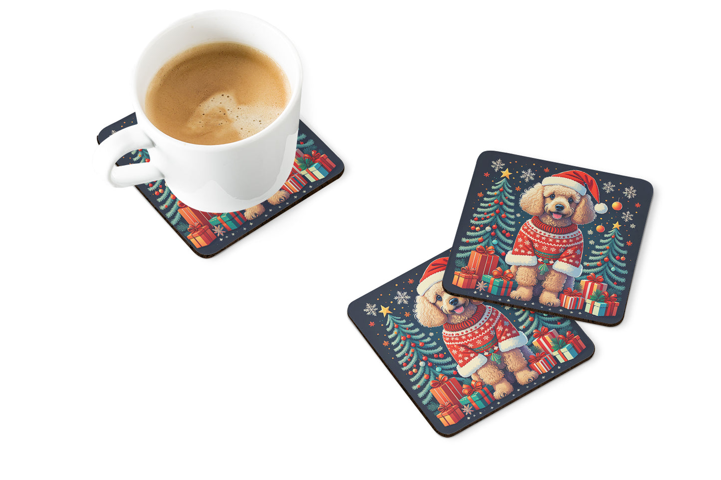Apricot Toy Poodle Christmas Foam Coasters