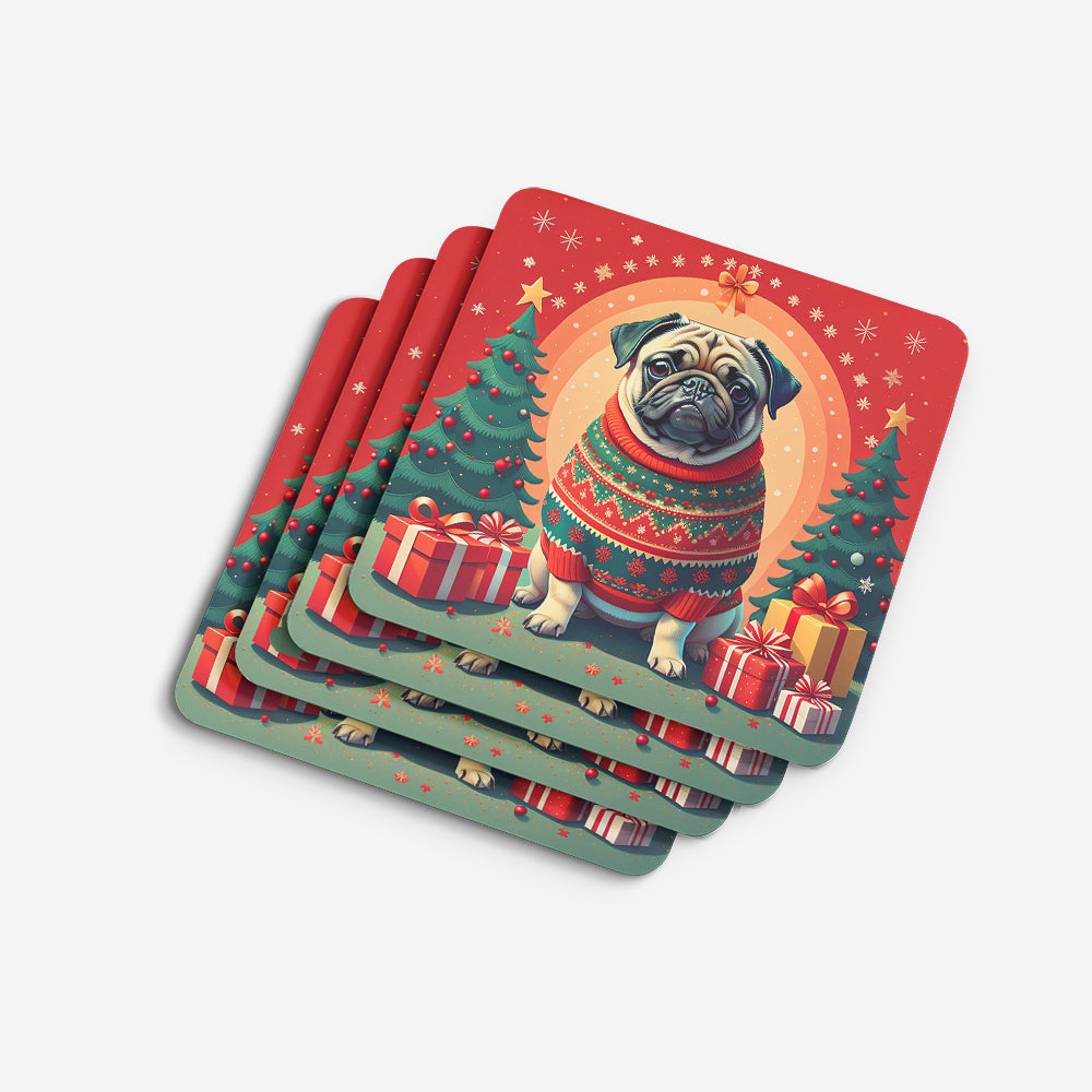 Fawn Pug Christmas Foam Coasters