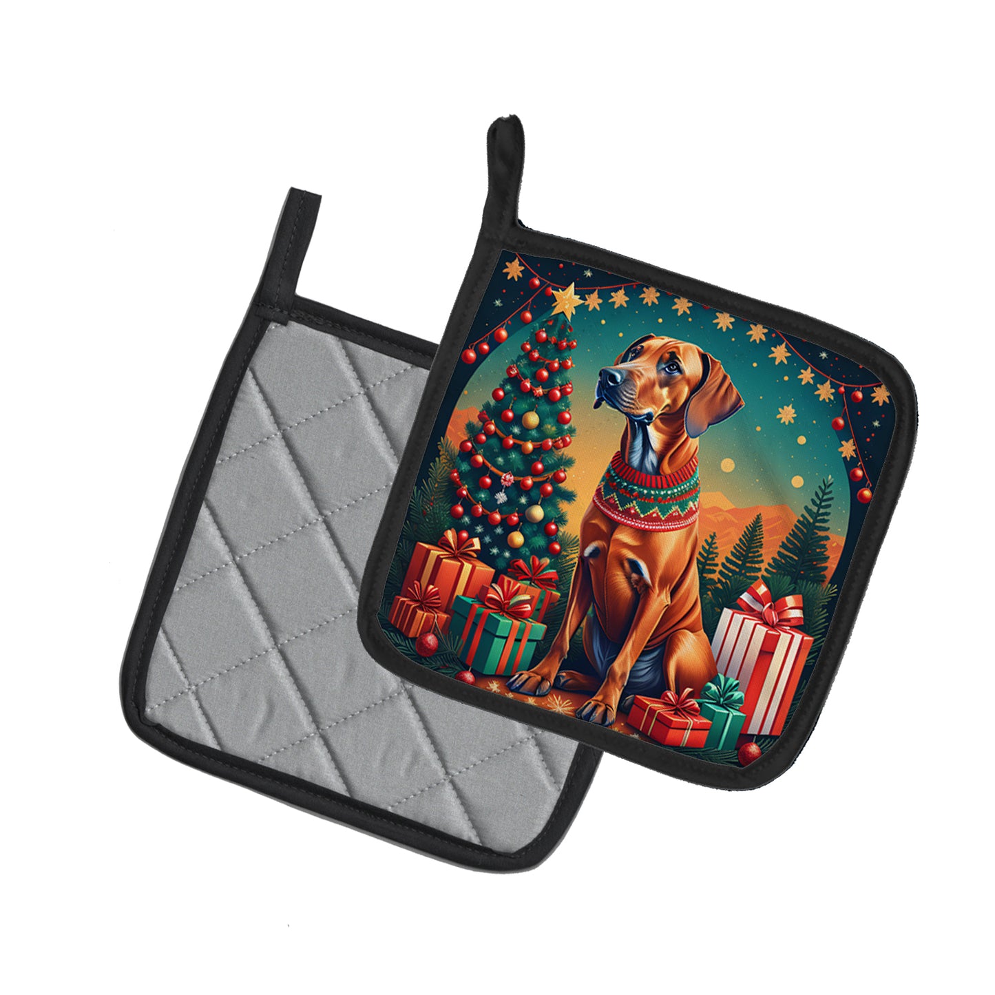 Rhodesian Ridgeback Christmas Pair of Pot Holders