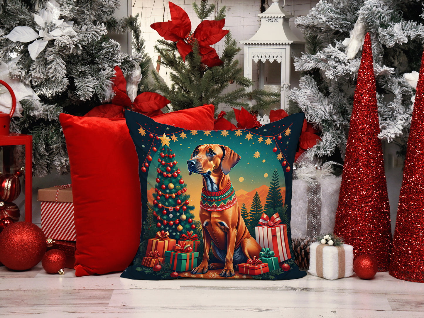 Rhodesian Ridgeback Christmas Throw Pillow