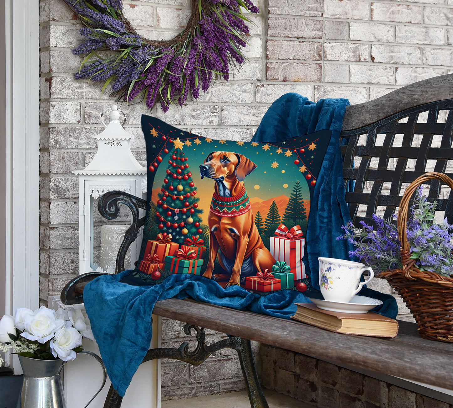 Rhodesian Ridgeback Christmas Throw Pillow