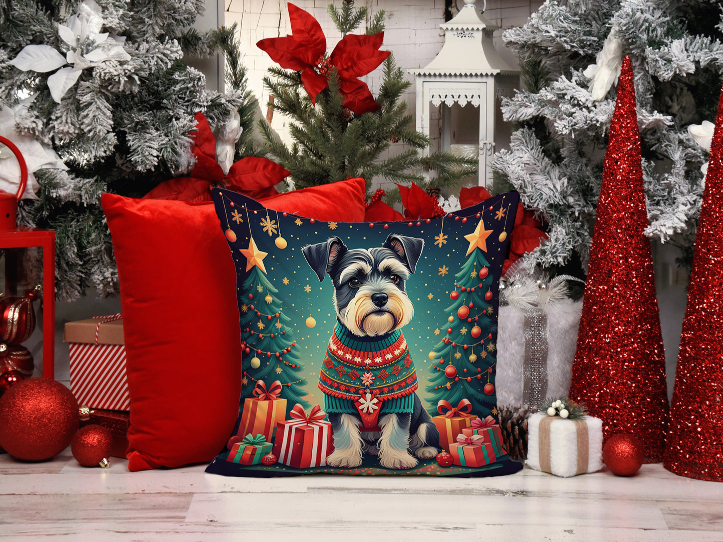 Schnauzer Christmas Throw Pillow