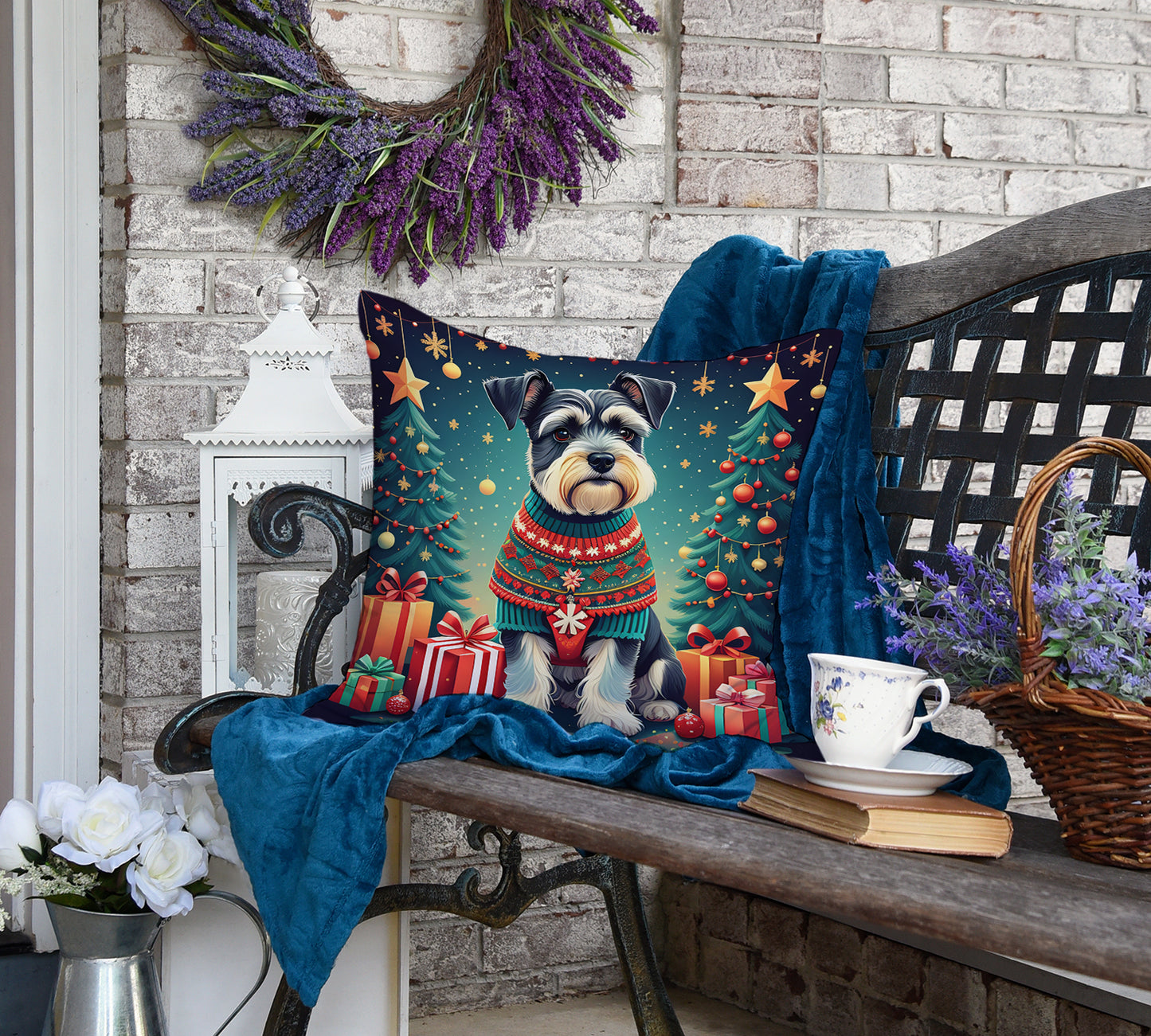 Schnauzer Christmas Throw Pillow