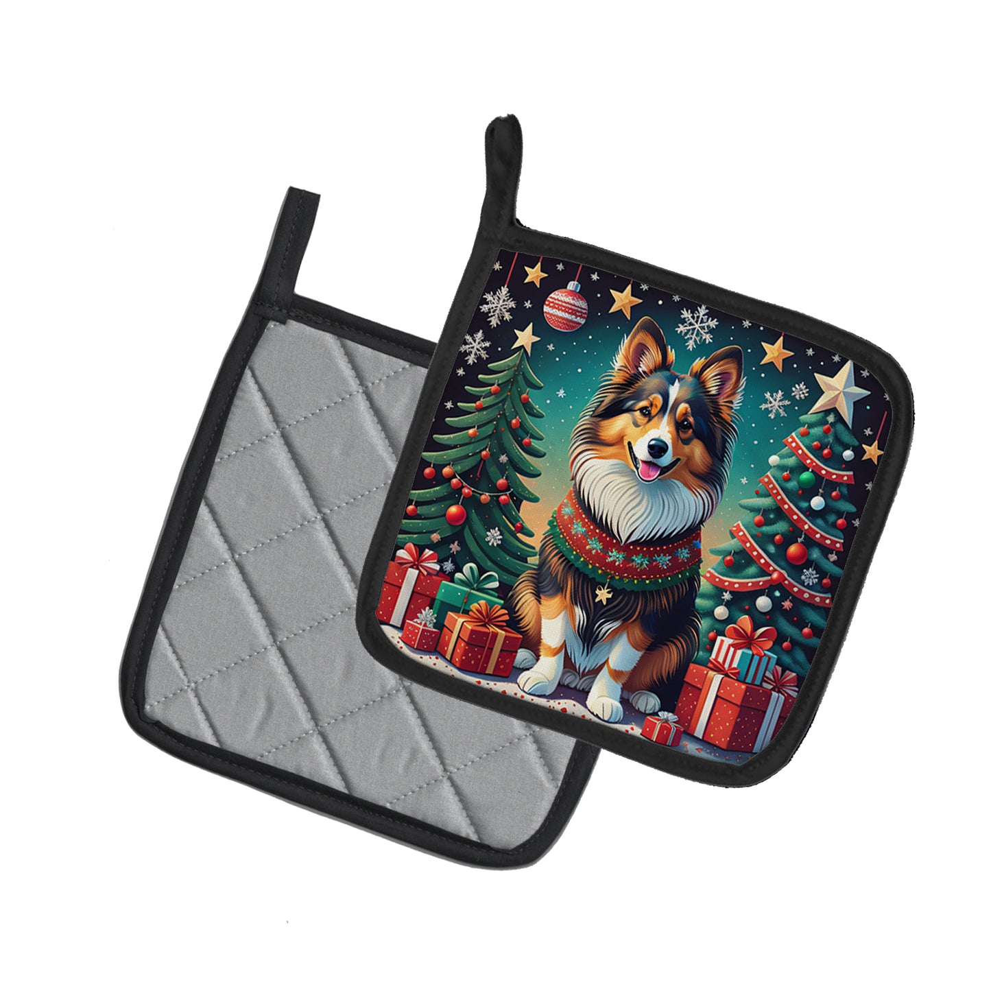 Sheltie Christmas Pair of Pot Holders