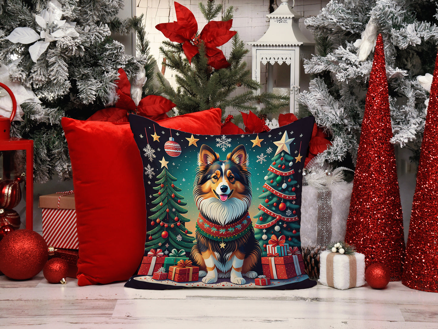 Sheltie Christmas Throw Pillow