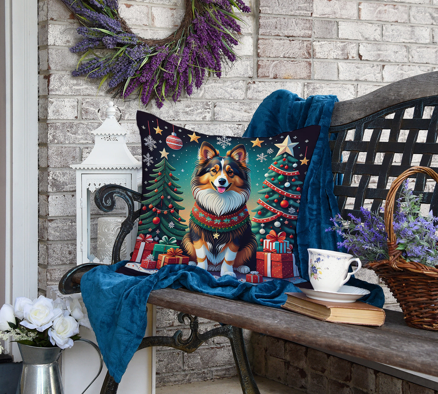 Sheltie Christmas Throw Pillow