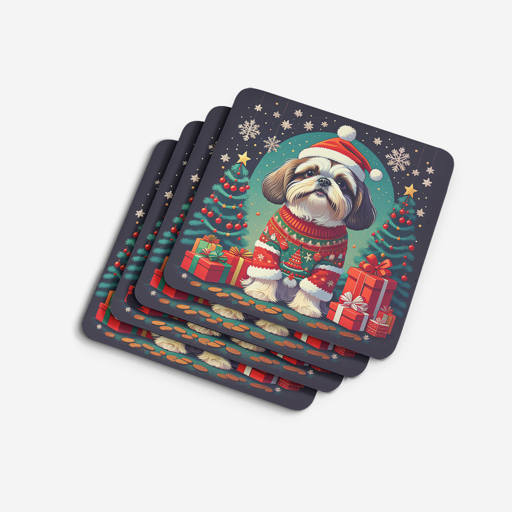 Shih Tzu Christmas Foam Coasters