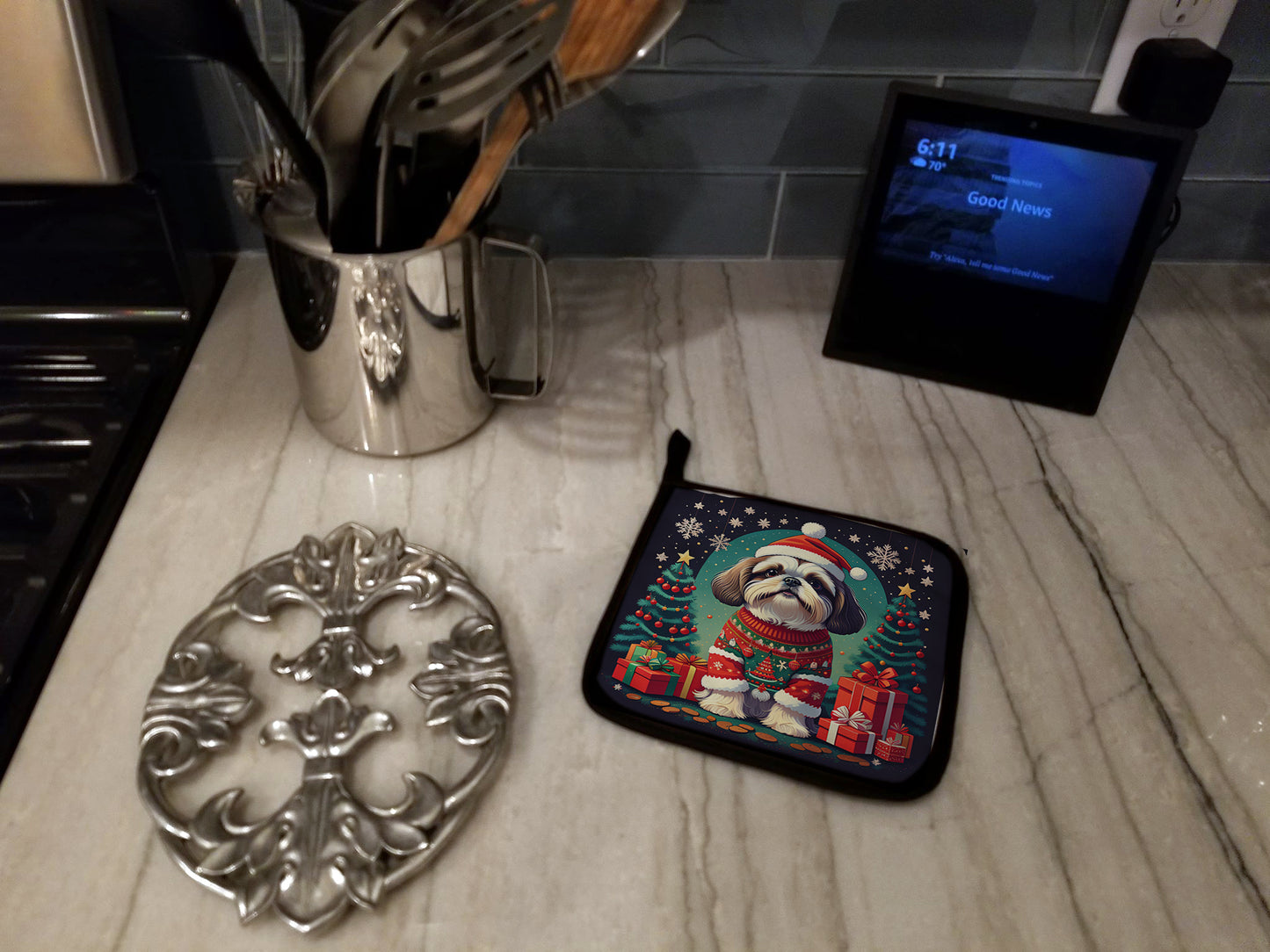 Shih Tzu Christmas Pair of Pot Holders