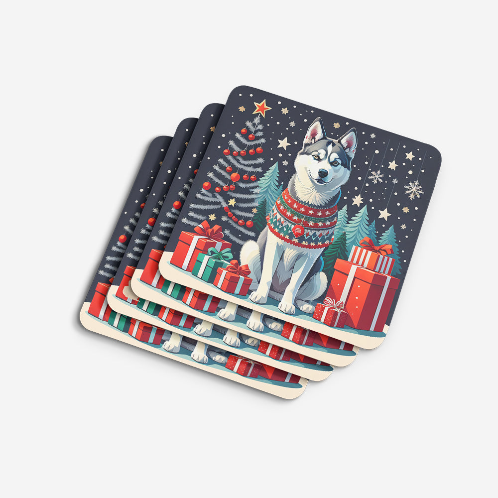 Siberian Husky Christmas Foam Coasters