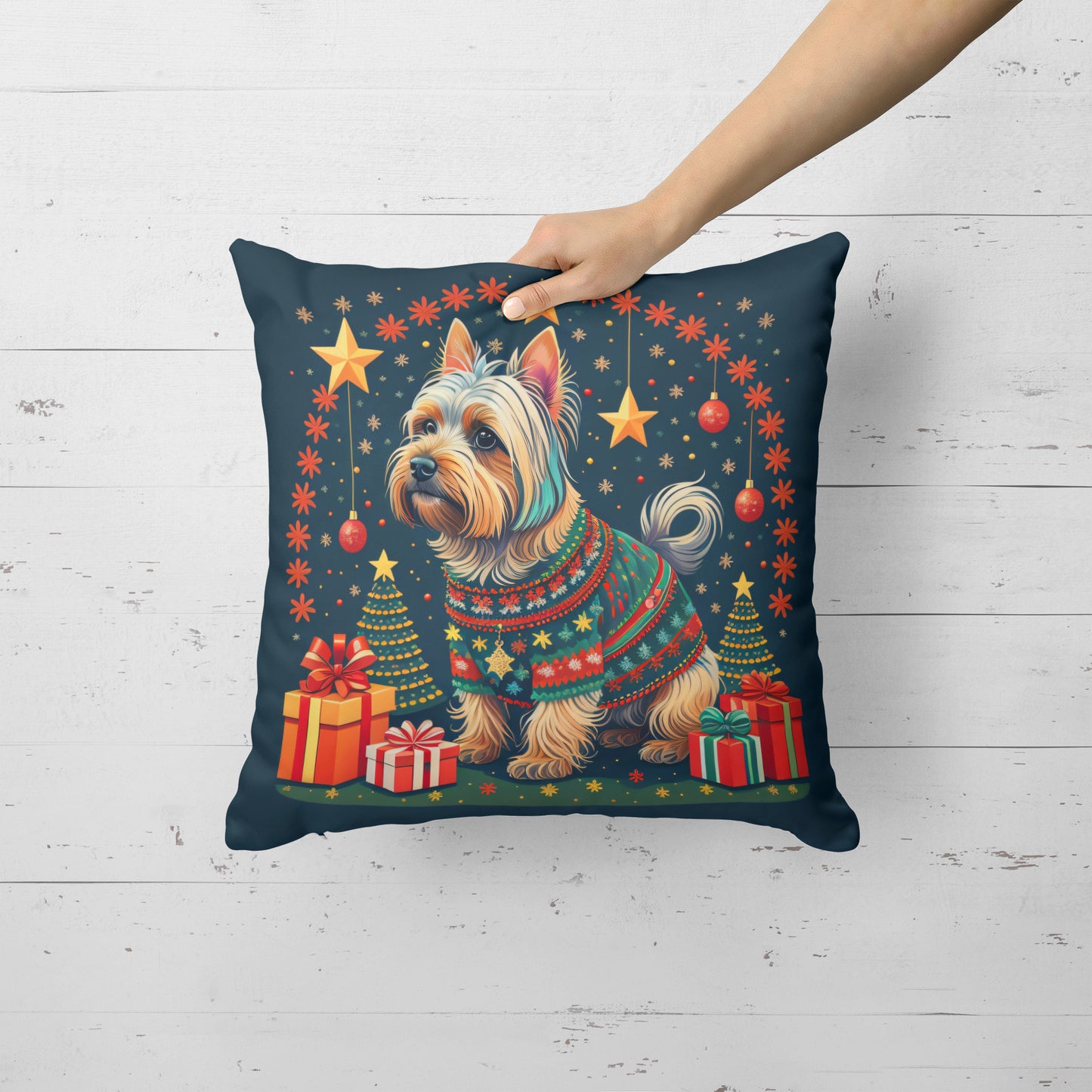 Silky Terrier Christmas Throw Pillow