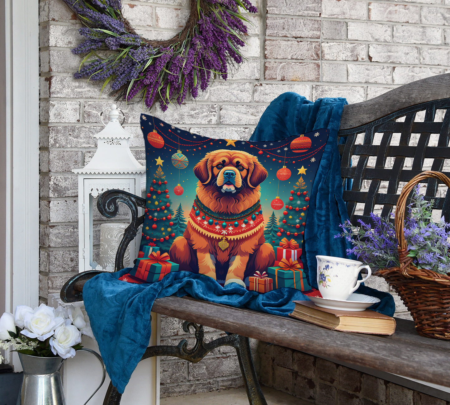 Tibetan Mastiff Christmas Throw Pillow