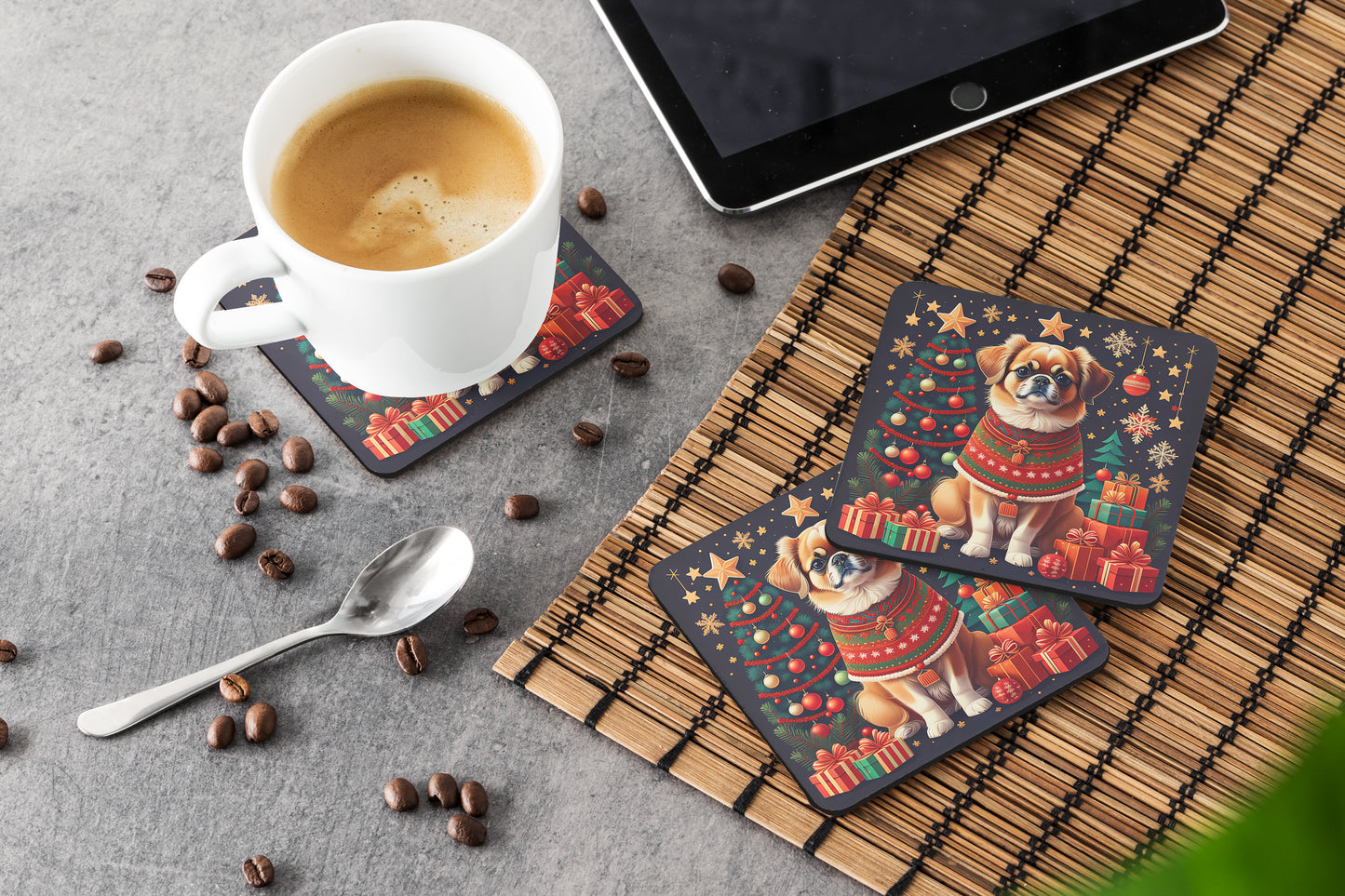Tibetan Spaniel Christmas Foam Coasters