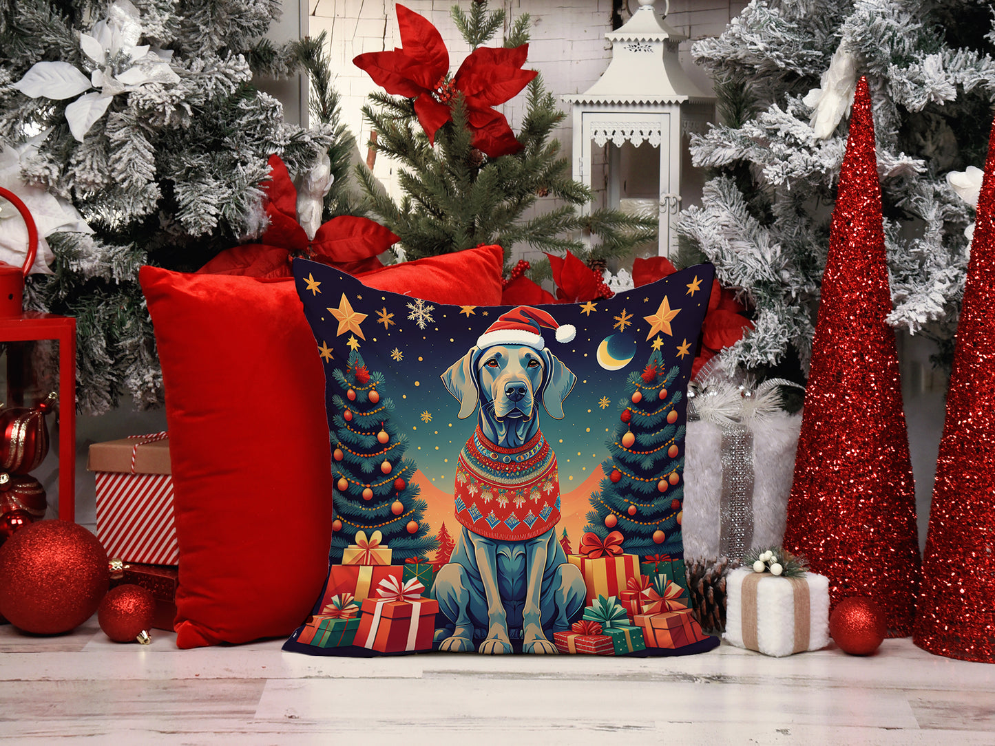 Weimaraner Christmas Throw Pillow