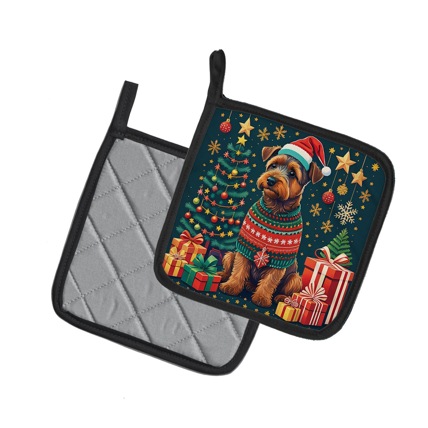 Welsh Terrier Christmas Pair of Pot Holders