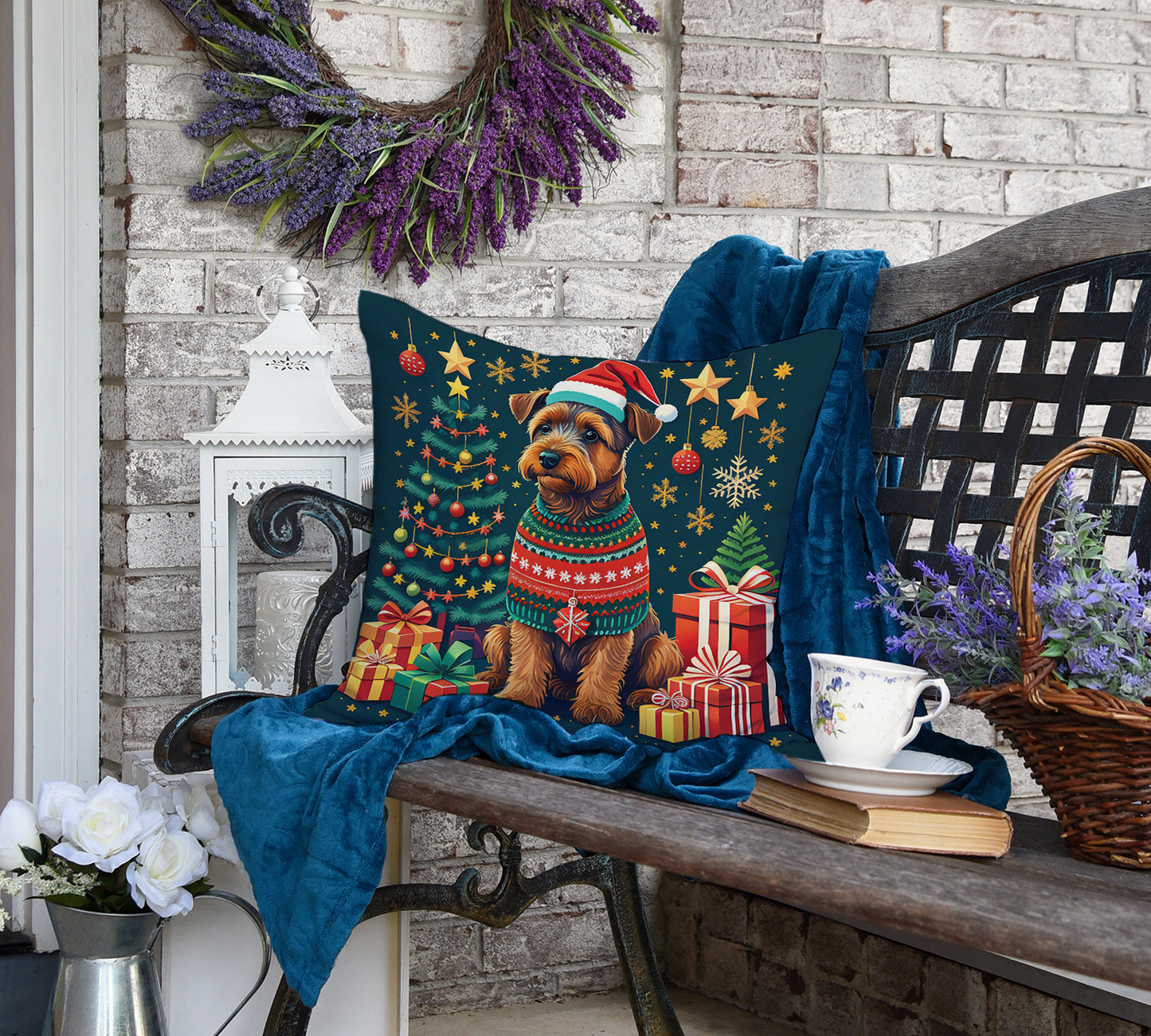 Welsh Terrier Christmas Throw Pillow