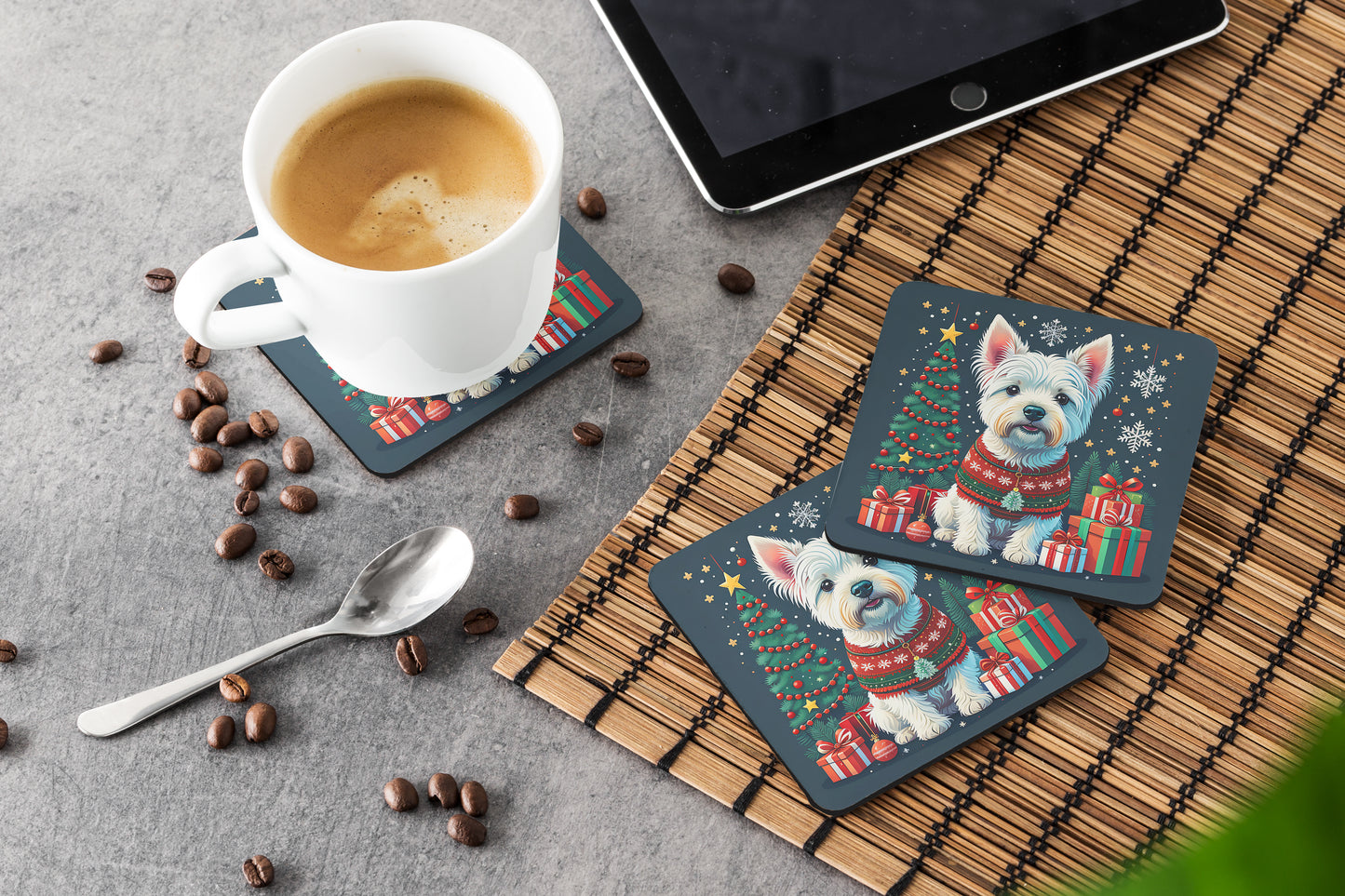 Westie Christmas Foam Coasters