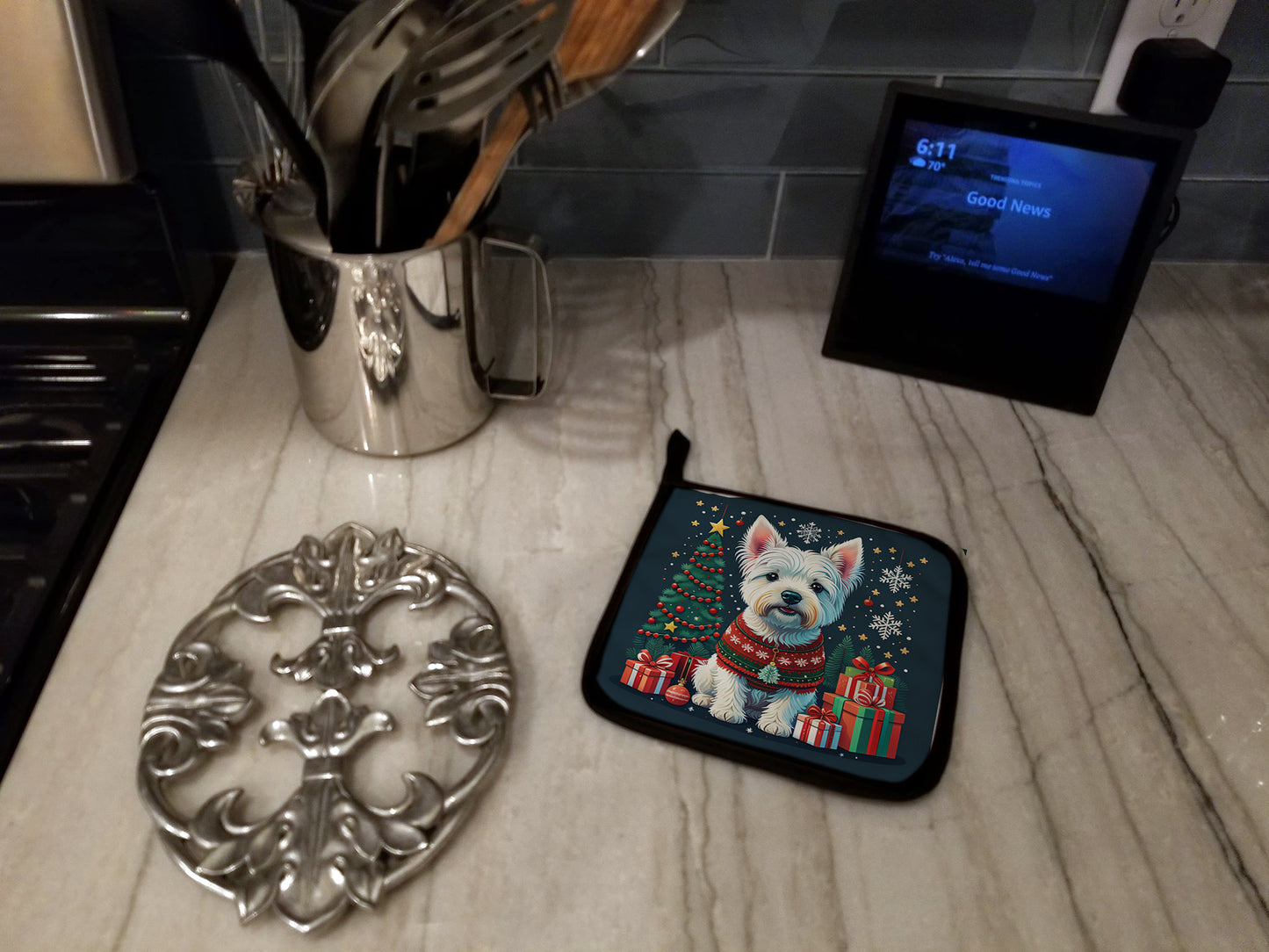 Westie Christmas Pair of Pot Holders