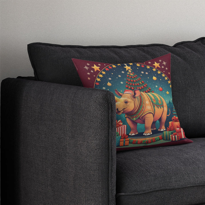 Rhinoceros Christmas Throw Pillow