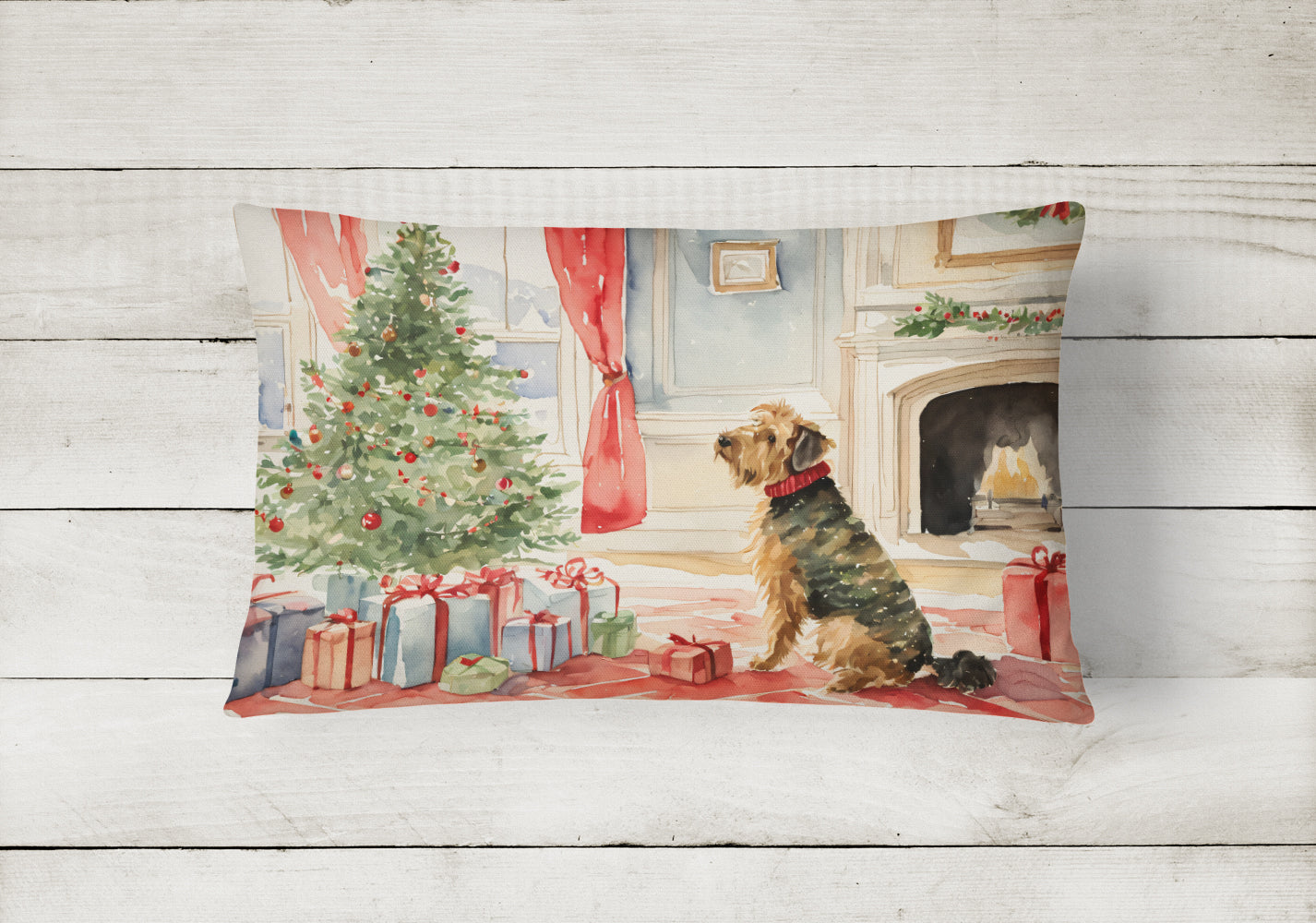Airedale Terrier Christmas Throw Pillow