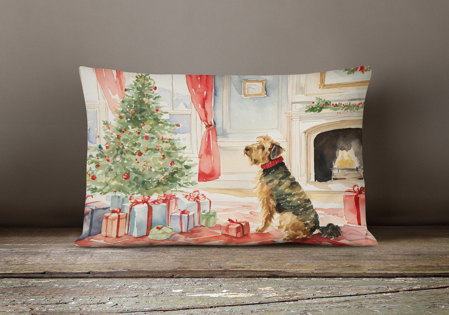 Airedale Terrier Christmas Throw Pillow