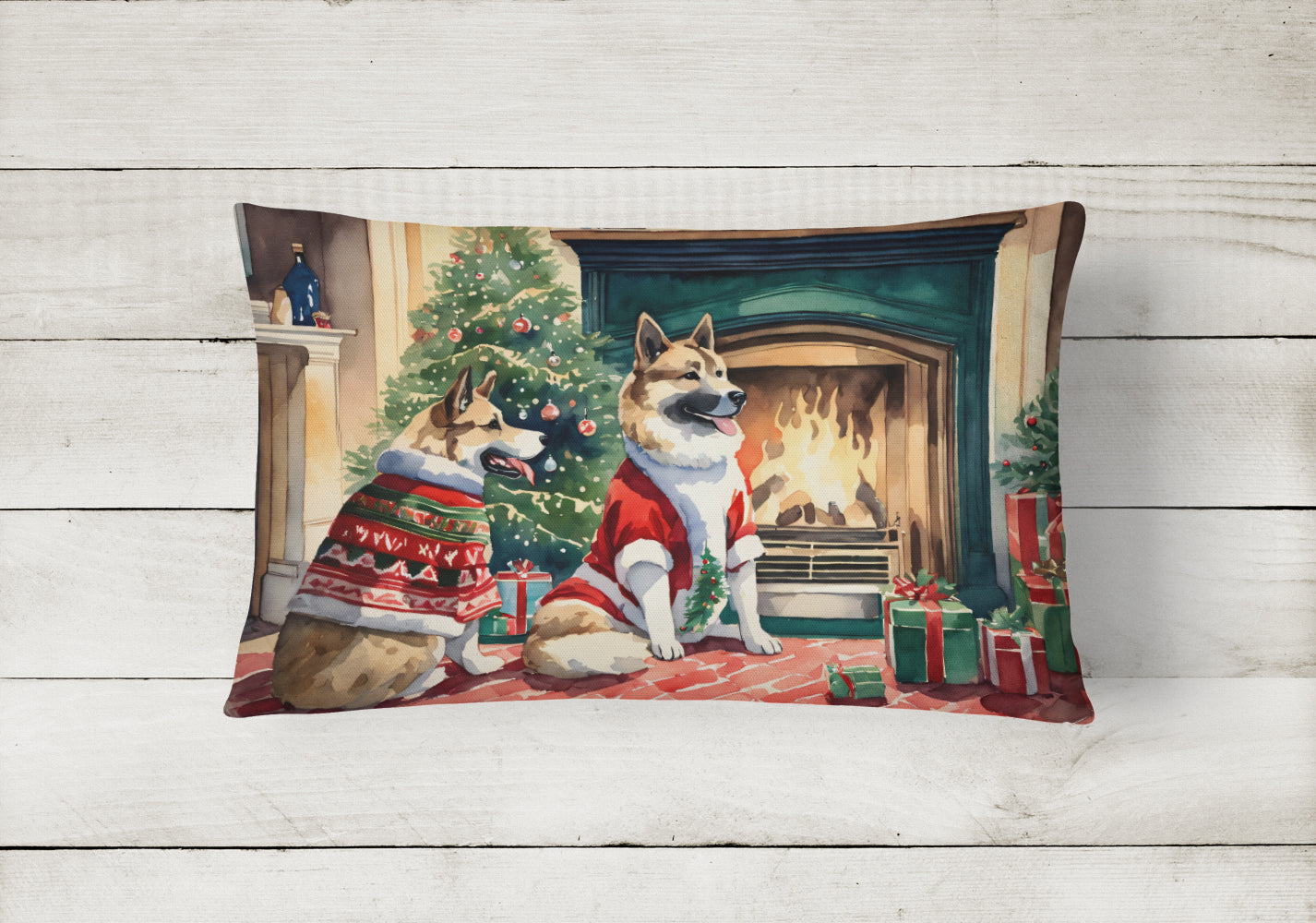 Akita Christmas Throw Pillow