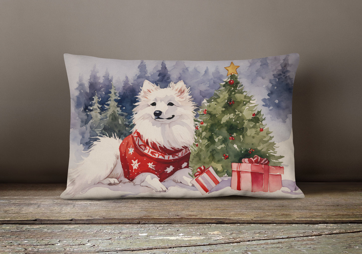 American Eskimo Christmas Throw Pillow