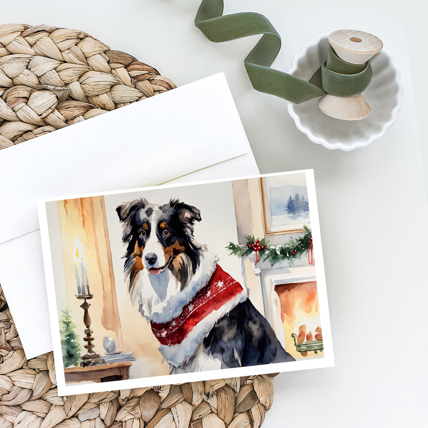 Australian Shepherd Christmas Greeting Cards and Envelopes Pack of 8