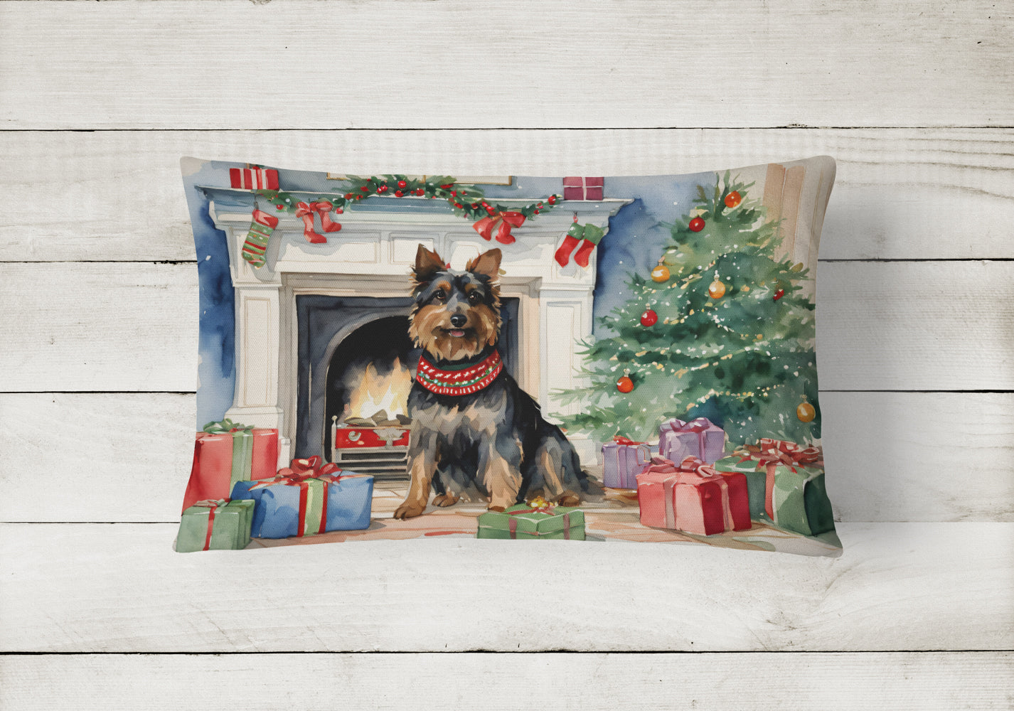 Australian Terrier Christmas Throw Pillow