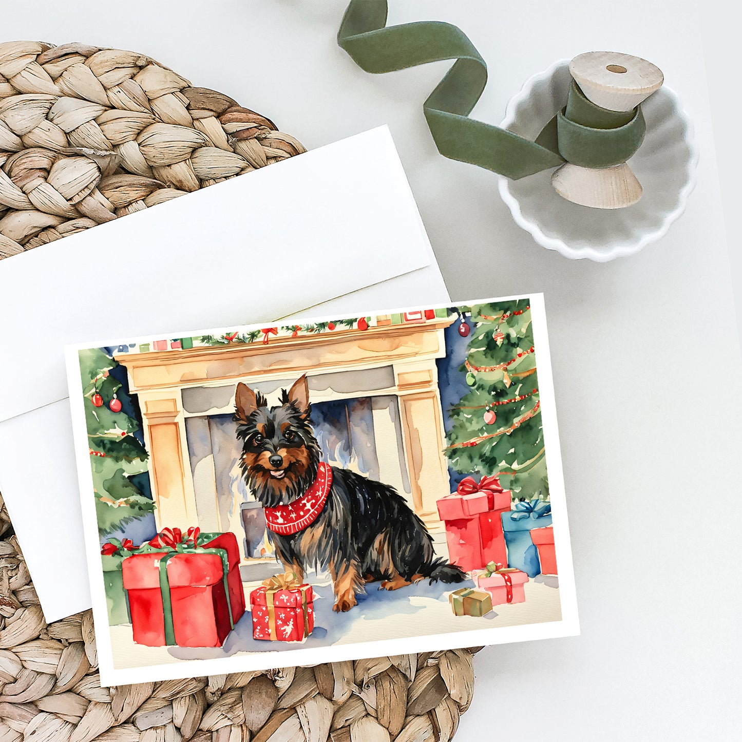 Australian Terrier Christmas Greeting Cards and Envelopes Pack of 8