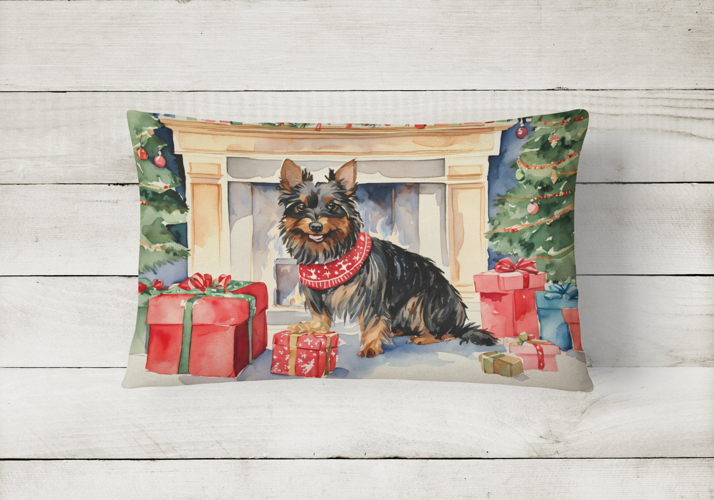 Australian Terrier Christmas Throw Pillow