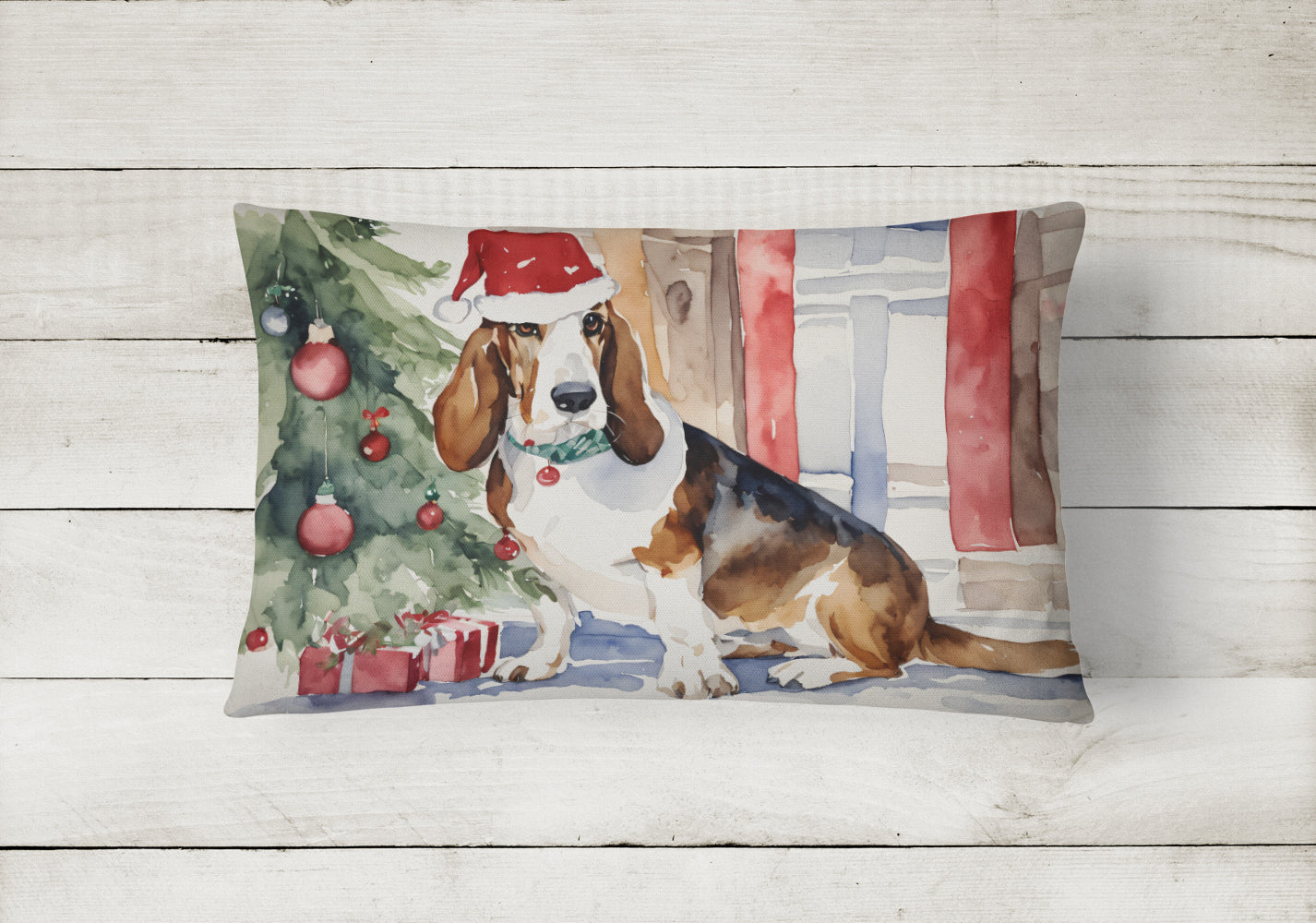 Basset Hound Christmas Throw Pillow