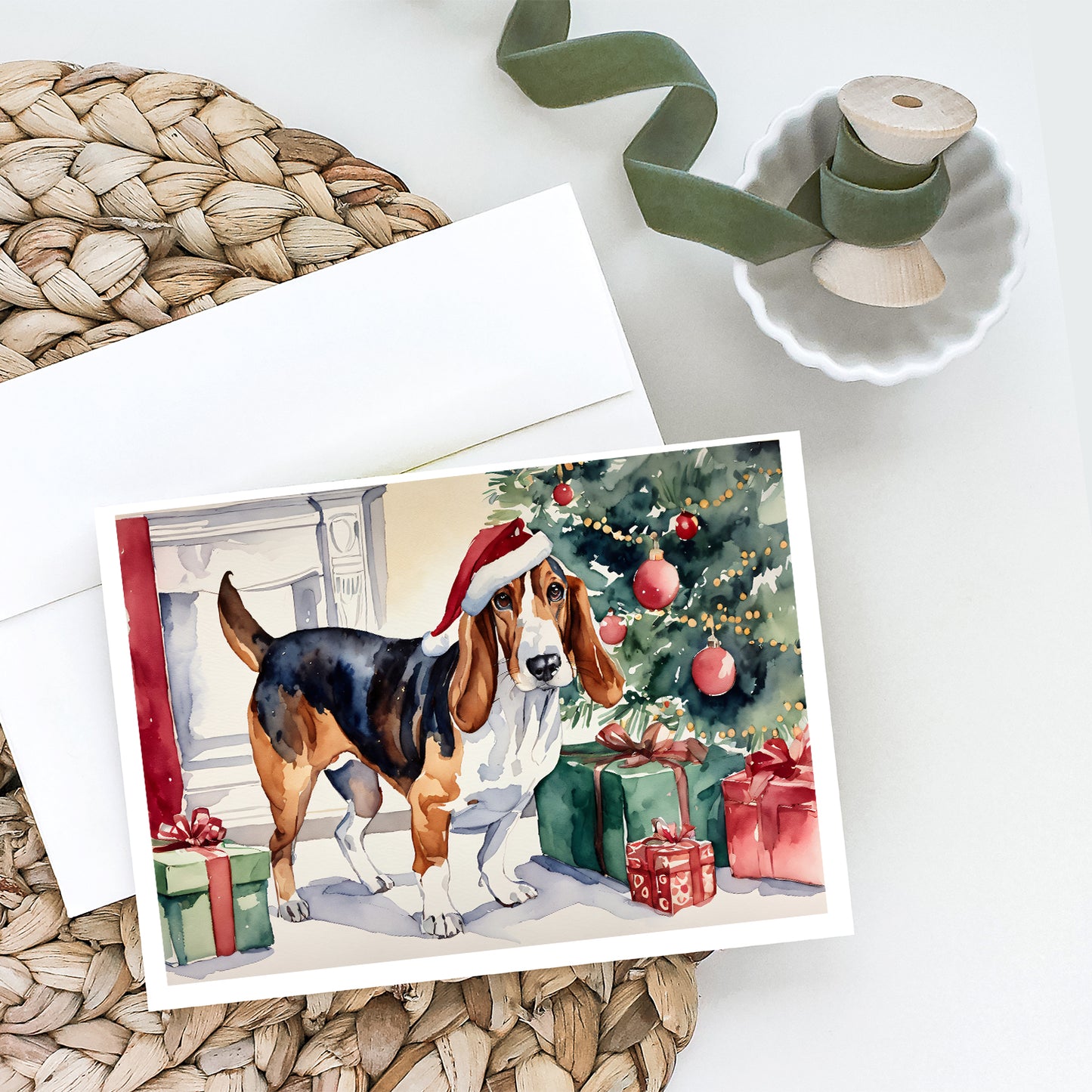 Basset Hound Christmas Greeting Cards and Envelopes Pack of 8