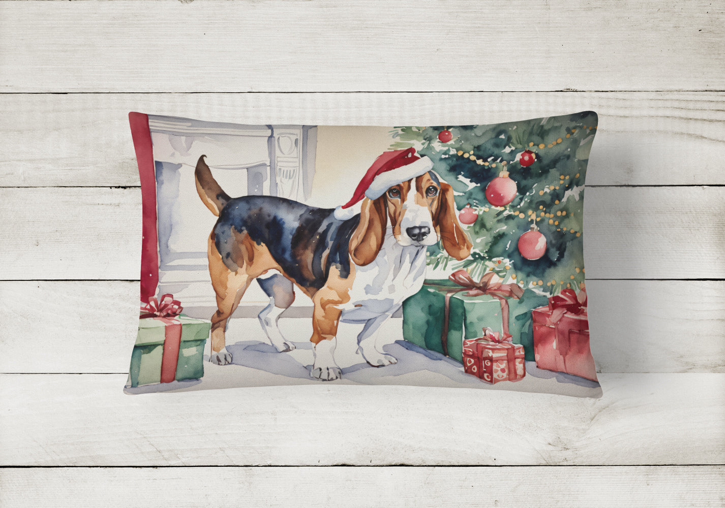 Basset Hound Christmas Throw Pillow