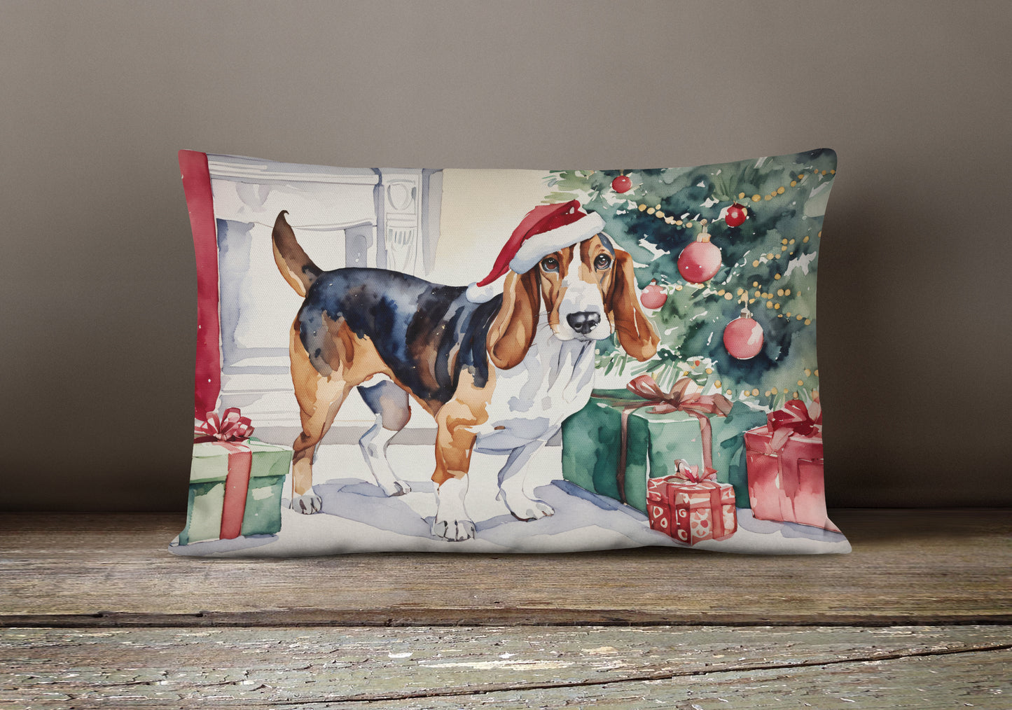 Basset Hound Christmas Throw Pillow