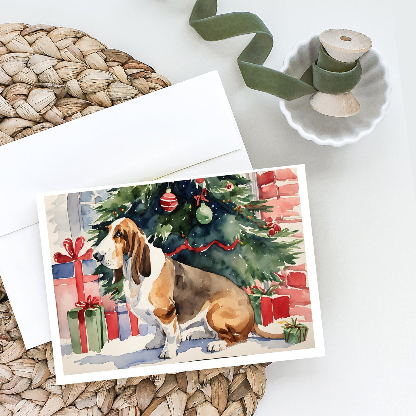 Basset Hound Christmas Greeting Cards and Envelopes Pack of 8