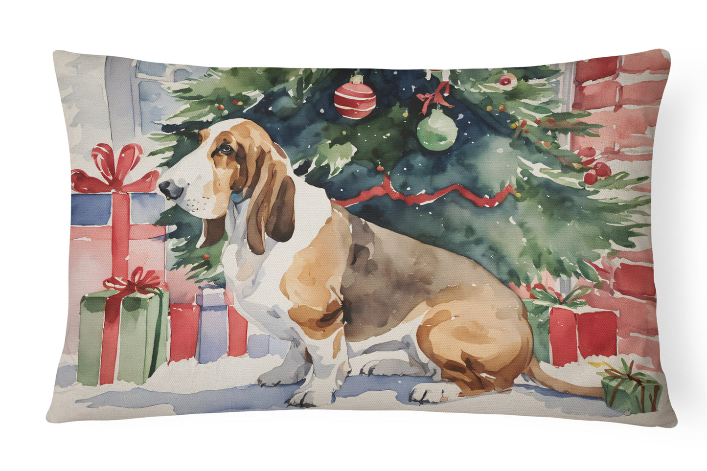 Buy this Basset Hound Christmas Throw Pillow