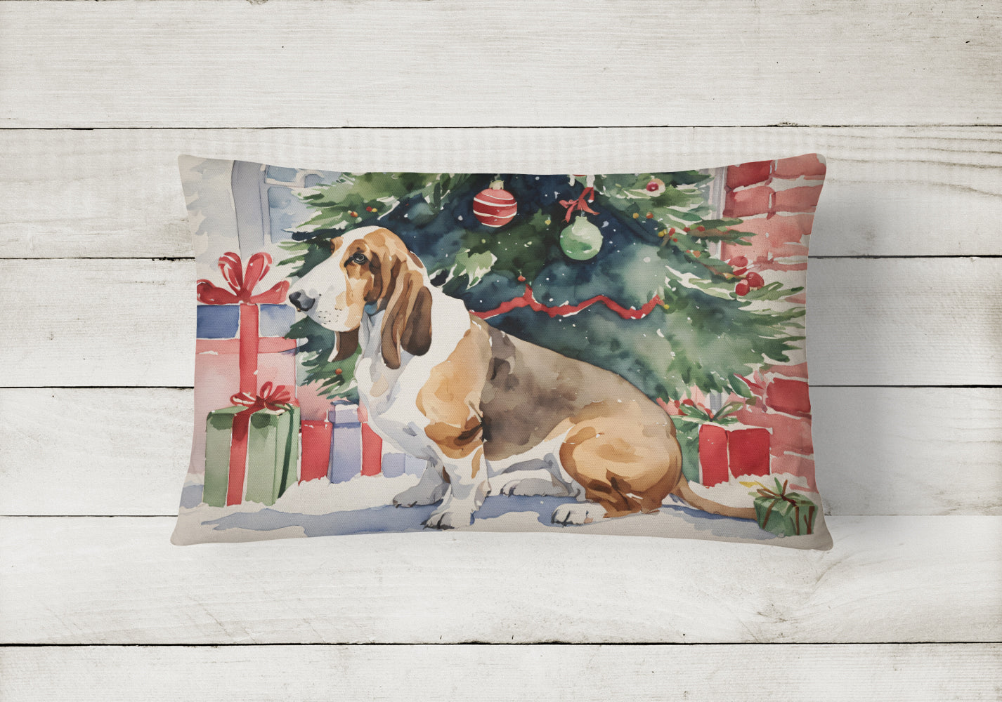 Basset Hound Christmas Throw Pillow