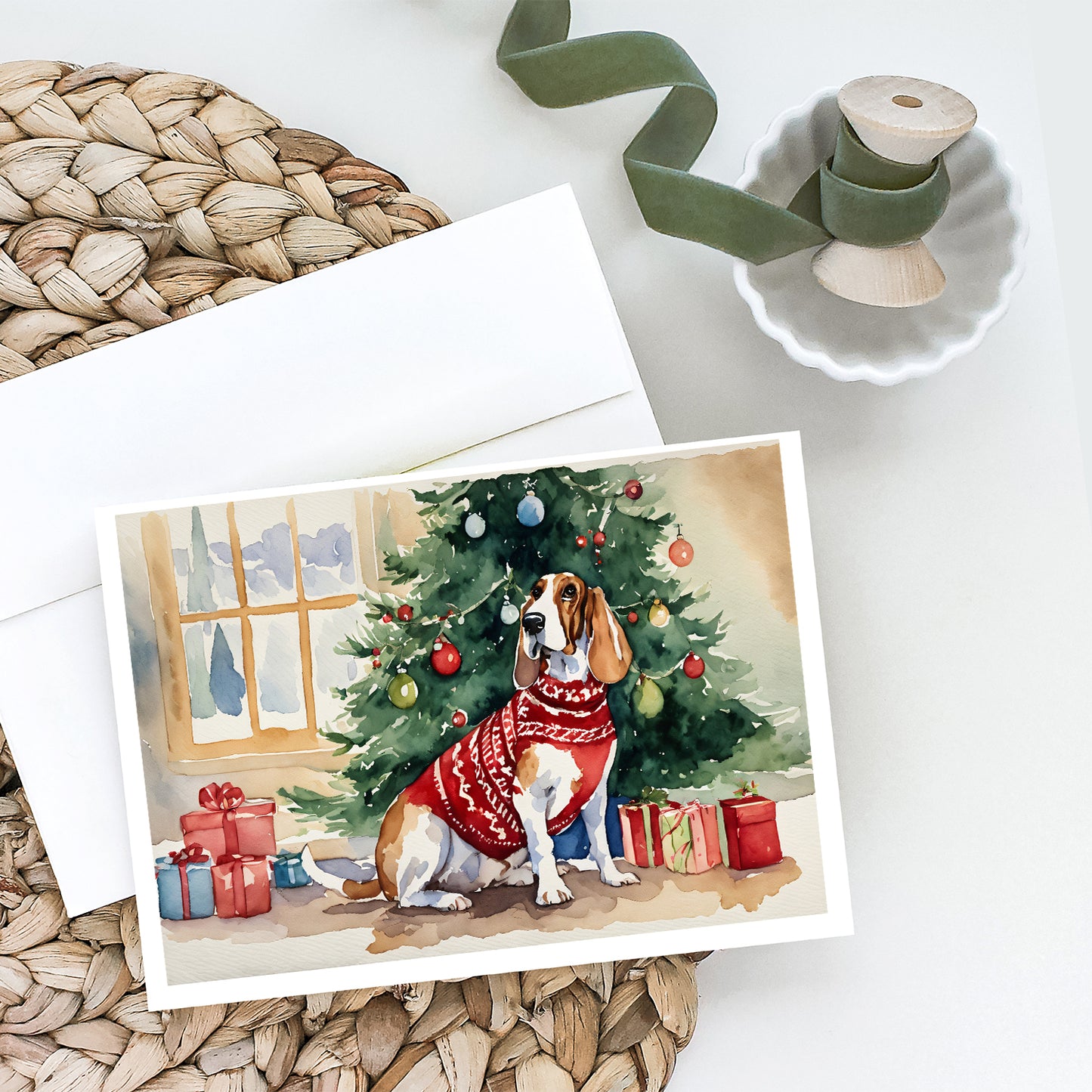 Basset Hound Christmas Greeting Cards and Envelopes Pack of 8